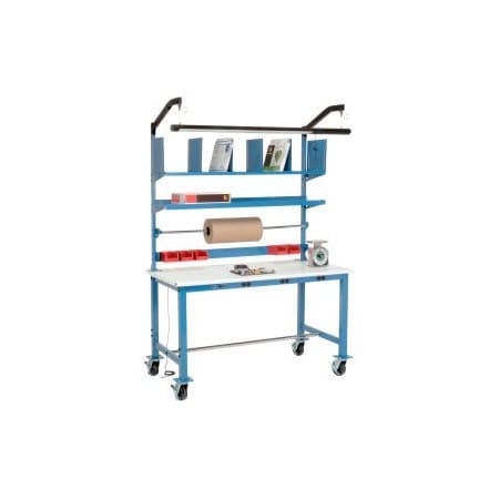 GLOBAL EQUIPMENT Mobile Packing Workbench W/Riser Kit   Power, ESD Safety Edge 60"W x 30"D 244201AB